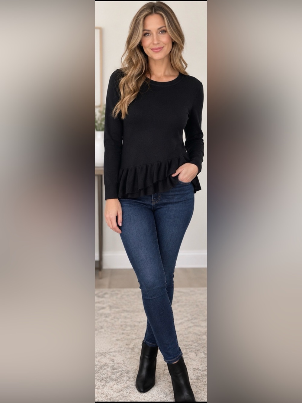 🖤 Isaac Mizrahi Live! Black Ruffle Peplum Sweater – Size M